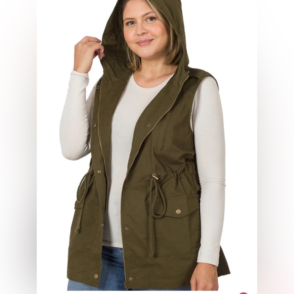 Zenea Outfitters Drawstring Waist Military Hoodie Vest Dark Green